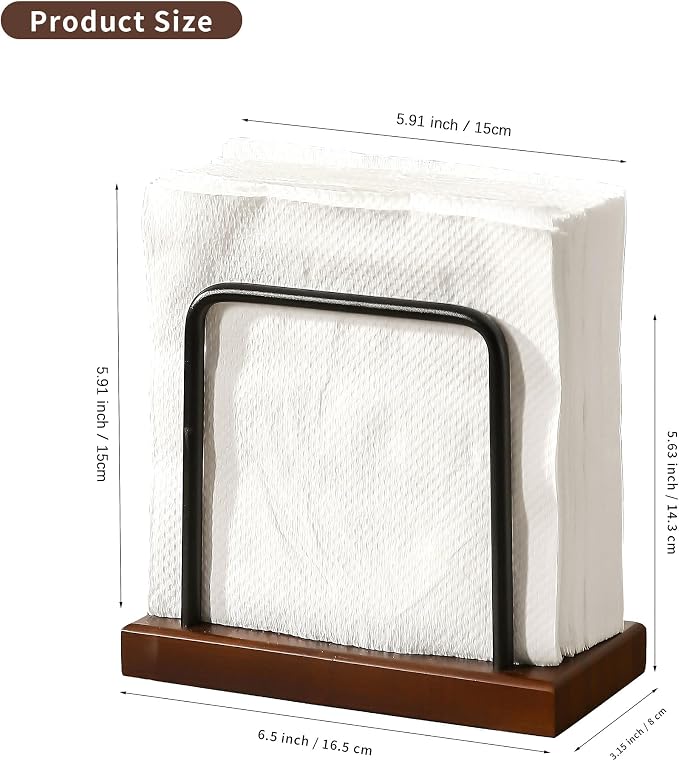 Napkin Holder with Wooden Base and Black Metal Frame, Modern Style - Image 3