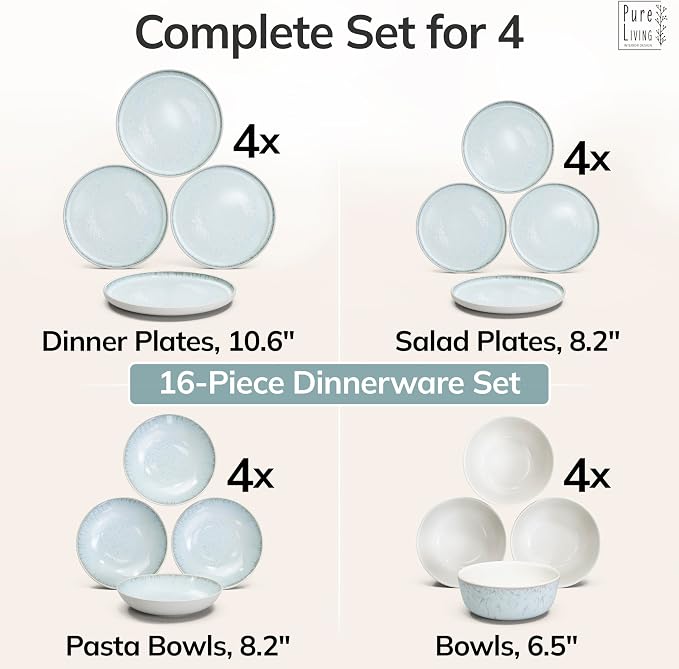 Stoneware dinnerware set 4 persons 16 pcs – Modern style plates and bowls set - Image 6