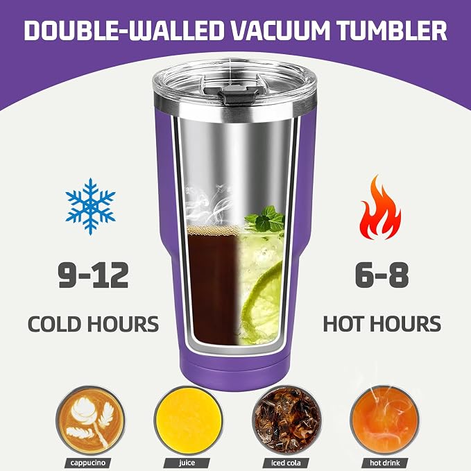 30 oz Tumbler with Lids and Straws, Stainless Steel Insulated Coffee Tumbler - Image 4
