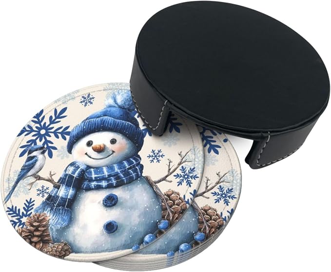 Winter Blue Snowman Snowflakes Coasters - Image 7