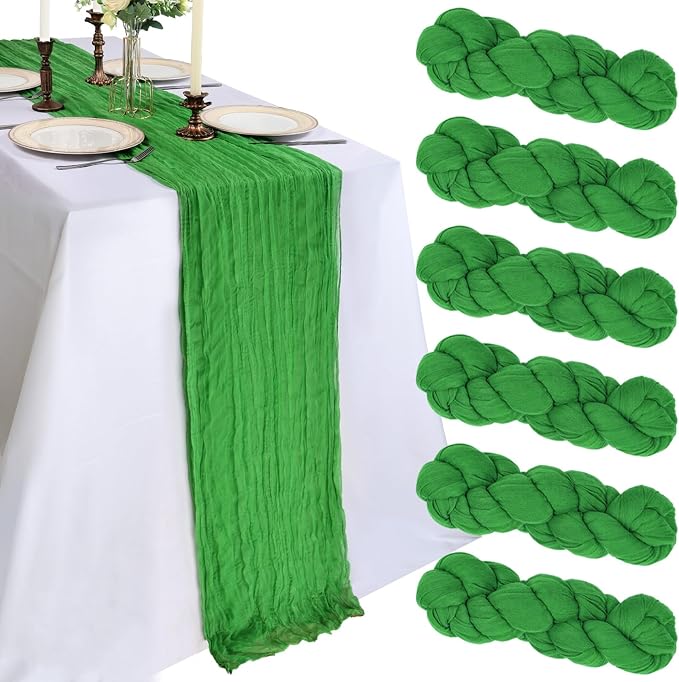 6 Pack 10Ft Green Cheesecloth Table Runner 23 x 120 Inch | Gauze Rustic Boho by CKIKU