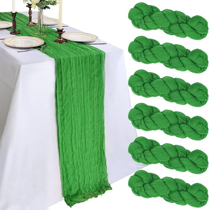 6 Pack 10Ft Green Cheesecloth Table Runner 23 x 120 Inch | Gauze Rustic Boho by CKIKU