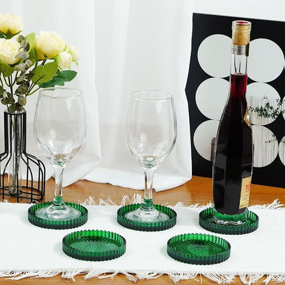 Glass Coasters Pack of 12 for Drinks,Round Cup Coasters,Crystal Coasters Coffee Coaster Table Coasters Pub Coaster,Decor for Office Kitchen Bar Dining Room Living Room,Jewelry Storage,Green