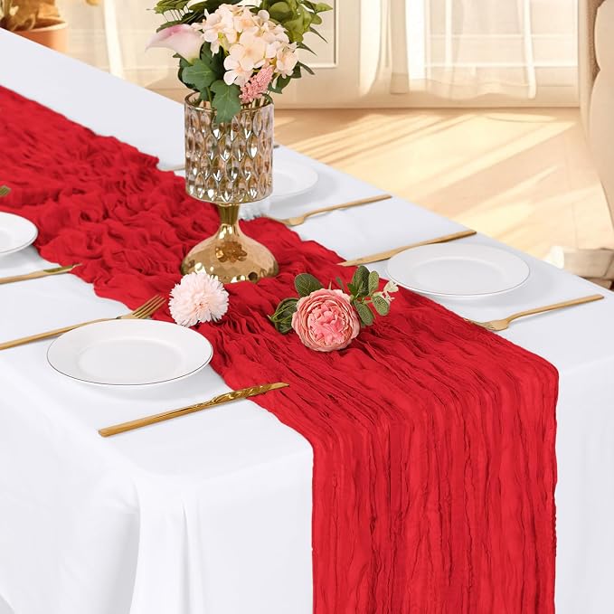 6 Pack Red Cheesecloth Table Runner, 17 x 108 Inch, Gauze Cheese Cloth Table - Image 3
