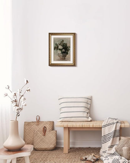 InSimSea Retro Gold Framed Wall Art, Home Room Rose Flower Vintage Wall Decor, Canvas Print Artwork, Farmhouse Country Decor, Antique Picture Frame Floral Paintings, 13x16 Inch