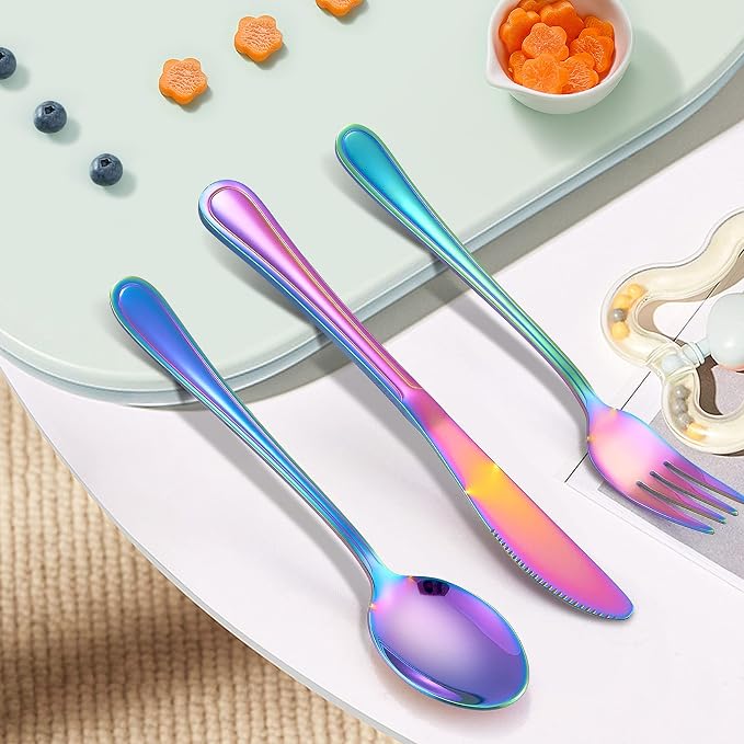 LIANYU 9-Piece Rainbow Kids Silverware Set, Stainless Steel Toddler Utensils - Image 2