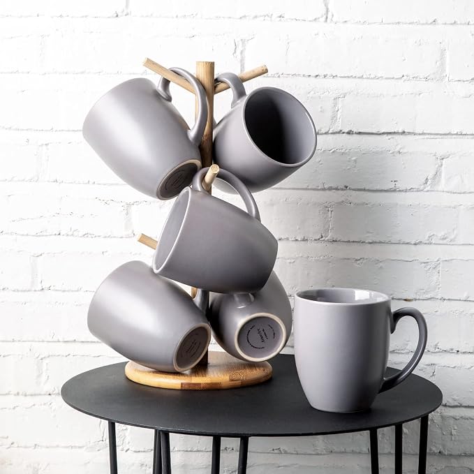 AmorArc 16 oz Coffee Mugs Set of 6, Large Ceramic Coffee Cups-Matte Gray | - Image 7