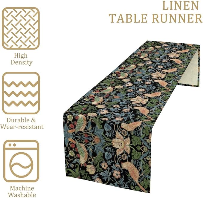 Vintage William Morris Floral Table Runner, Flowers Blue Botanical Printed - Image 4