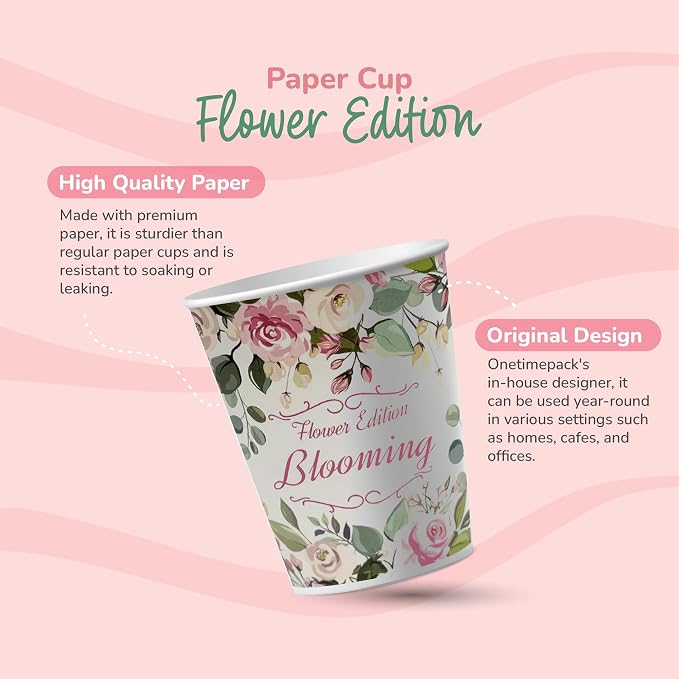 Vintage Floral Paper Cups for Hot Cold Drinks, Disposable Drinking Tea Coffee - Image 3