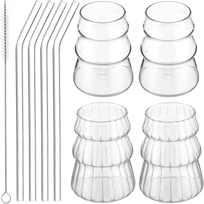 4 Pcs Ribbed Glass Cups Set - Image 6