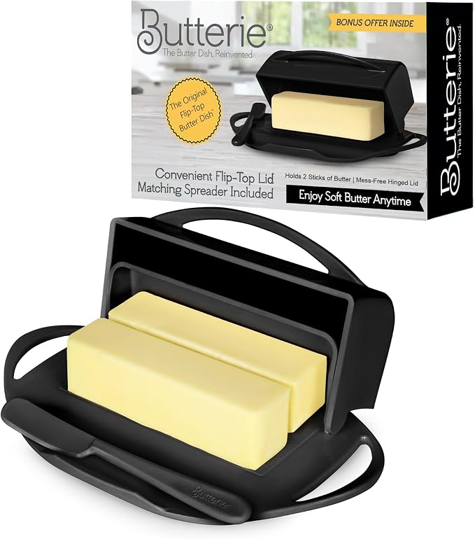 Flip Top Butter Dish with Attached Lid & Matching Knife by Butterie