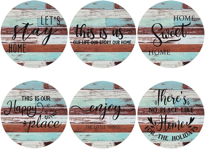 Farmhouse Wooden Home Coasters Set of 6 Coasters by Unknown
