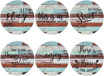 Farmhouse Wooden Home Coasters Set of 6 Coasters by Unknown