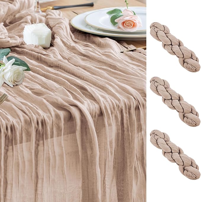 Cheesecloth Table Runner Nude Pink 10FT Boho Gauze Runner, 3 Pack | 120 Inch by Wokceer