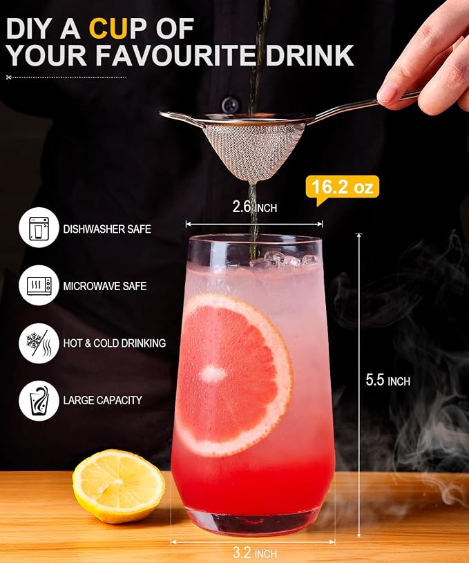 16.2oz Highball Drinking Glass Set of 6, Tall Lead-Free Crystal Water Glass - Image 2