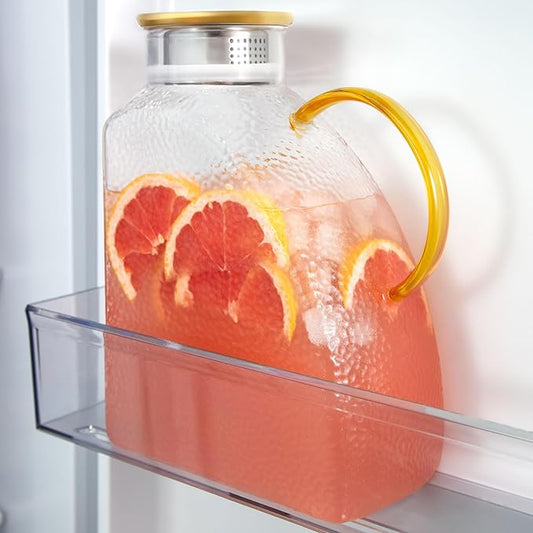 Glass Pitcher With Lid,1 Gallon Glass Water Pitcher For Fridge, 128OZ glass pitchers With Handle And Lid, Hot And Cold pitchers, Large Carafe Jug For Iced Tea Juice Coffee Milk