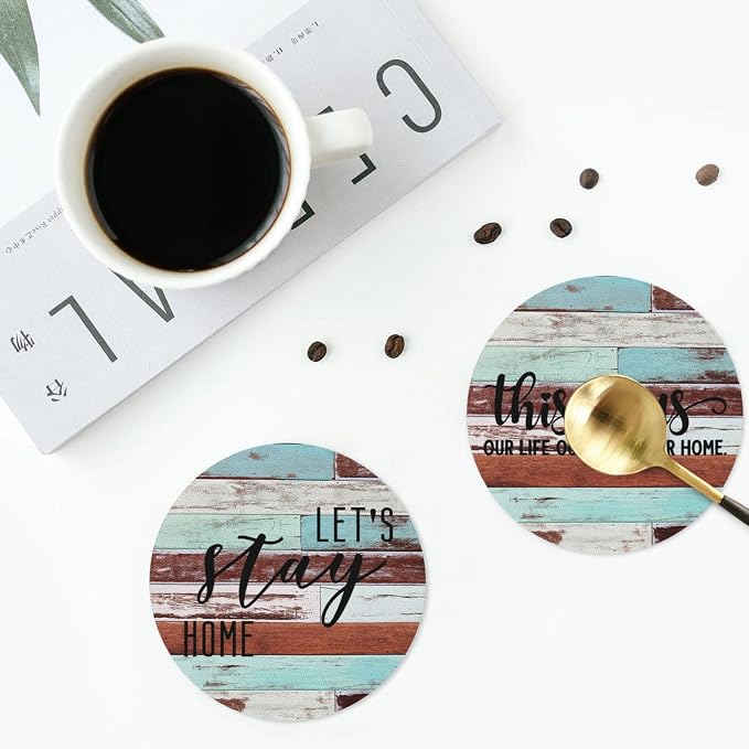 Farmhouse Wooden Home Coasters Set of 6 Coasters - Image 5