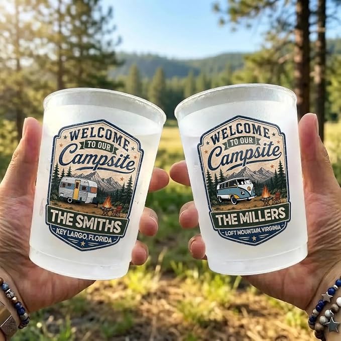 Welcome To Our Campsite Personalized Plastic Cups, Summer Camping Gifts - Image 4
