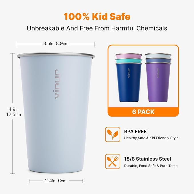 16 oz Stainless Steel Pint Cups-Stackable Metal Drinking Glasses 6 Pcs | - Image 3