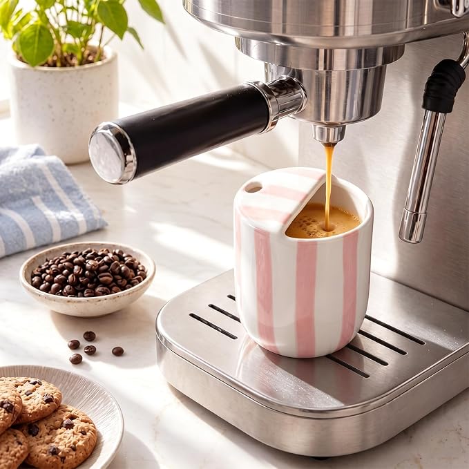 Ceramic Mug with Sip Hole 10 oz Novelty Pink Striped Ceramic Coffee Mug Hand - Image 6