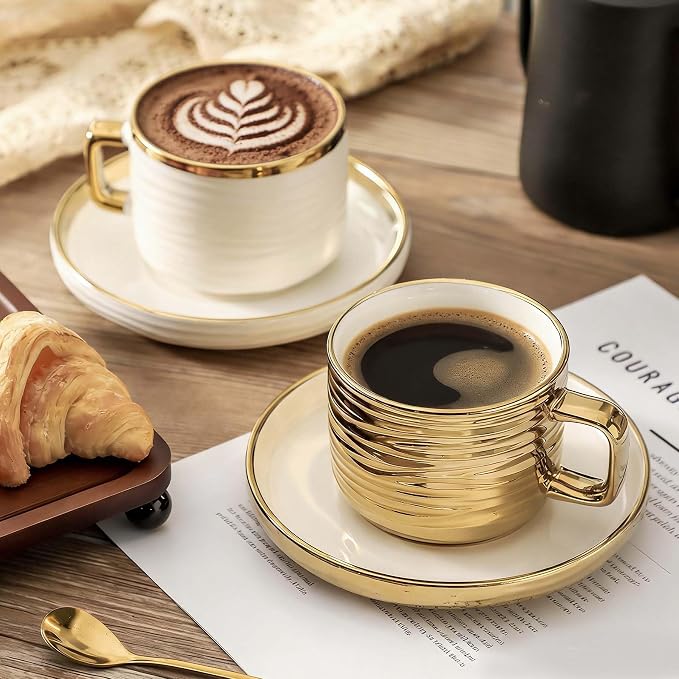 LETAOTAO Cappuccino Cups with Saucers, Ceramic Coffee Cup Set of 4, 8.5oz | - Image 8