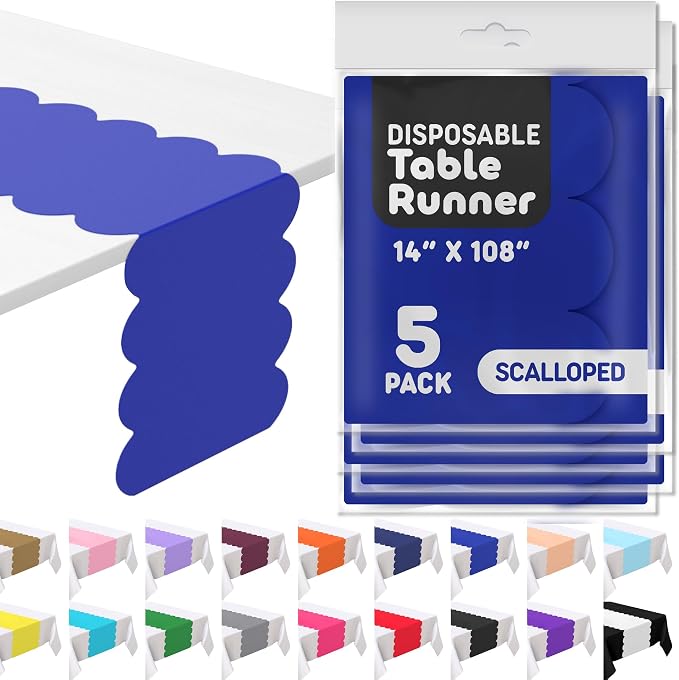 Royal Blue Scallop Table Runner, Disposable Plastic, 5 Pack by Swanoo