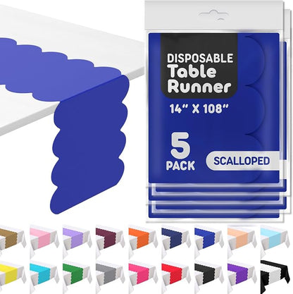 Royal Blue Scallop Table Runner, Disposable Plastic, 5 Pack by Swanoo
