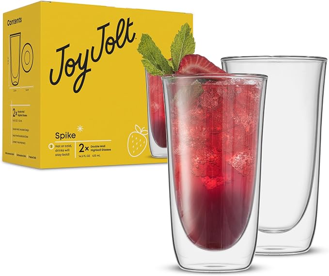 JoyJolt Spike Double Wall Glasses, Cocktail Beer Drinkware Glass Set of 2 - Image 9