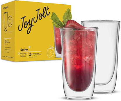 JoyJolt Spike Double Wall Glasses, Cocktail Beer Drinkware Glass Set of 2 - Image 9