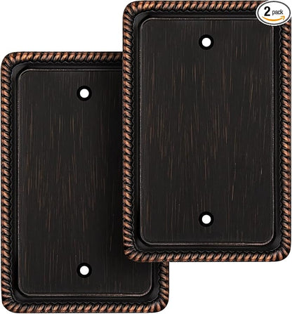Henne Bery Rope Edge Decorative Wall Plate Switch Plate Outlet Cover (Single Blank, 2 Pack, Aged Bronze)