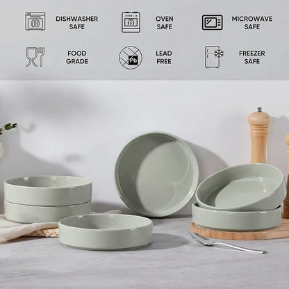 E-far Pasta Bowls Set of 6, 35 oz Large Stoneware Bowl Plates | Shallow & Wide - Image 7