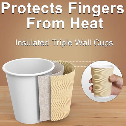 Hot 8 oz Disposable Insulated Corrugated Sleeve Ripple Wall Paper Coffee Cups - Image 3