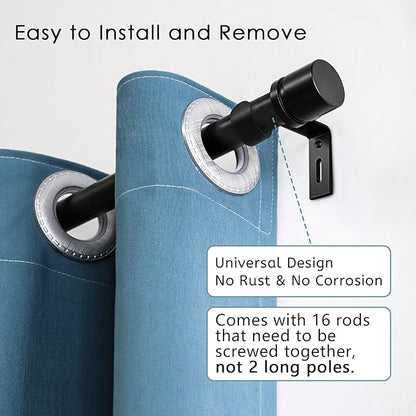 Curtain Rods for Windows 16 to 240 Inches Adjustable Length 1 Inch Diameter Window Curtain Rod with Aluminium Finials, Black