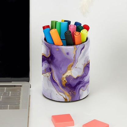 White and Purple Marble Art Leather Pen Holder - Image 5