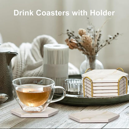 6Pcs White Marble Coaster Set - Image 6