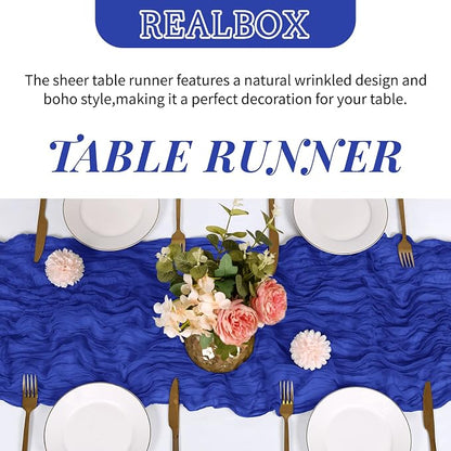3 Pack Royal Blue Cheesecloth Table Runner 17x108 Inch Semi Sheer Boho Gauze - Image 4