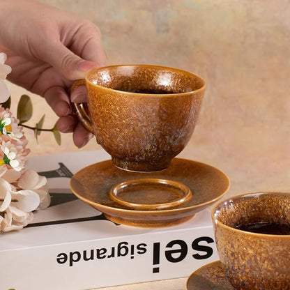 KAMMAK Tea Cups and Saucers Set of 2, 4.3 oz Glaze Coffee Mugs, 807N | - Image 6