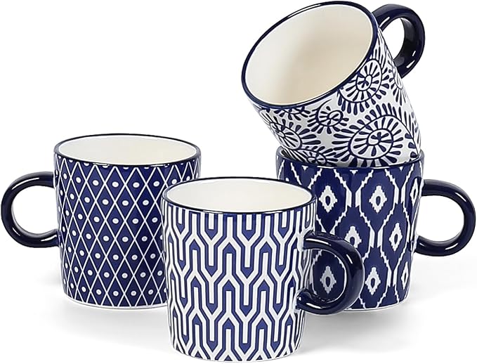 Selamica Ceramic Espresso Cups Set of 4, Vintage Blue | 5 Oz Espresso Mugs by Selamica