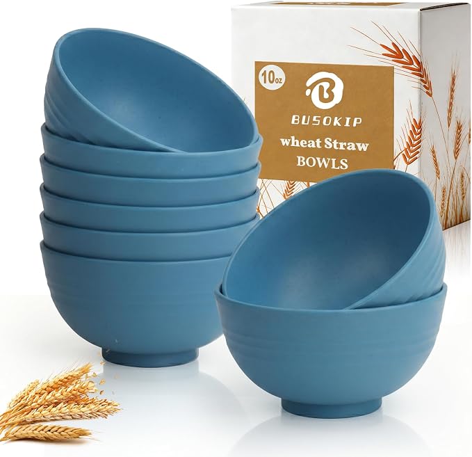 Small Plastic Bowls 10oz, Unbreakable Wheat Straw Bowls Sets of 8, Microwave & by BUSOKIP