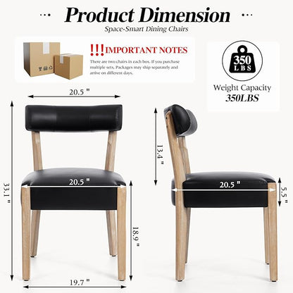 Modern Black Dining Chairs Set of 4 – Mid-Century Modern Faux Leather Upholstered Kitchen & Dining Room Chairs with Curved Back, Oversized Rounded Seat, and Sturdy Wood Frame