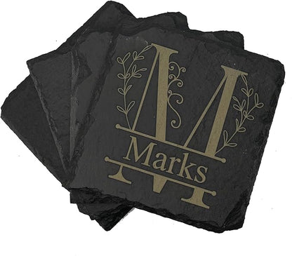 Custom Engraved Personalized Stone Coaster (Set of 4), Custom Wedding Gifts, Home Decor, Bar Table Decor, Drink Slate Coaster Set