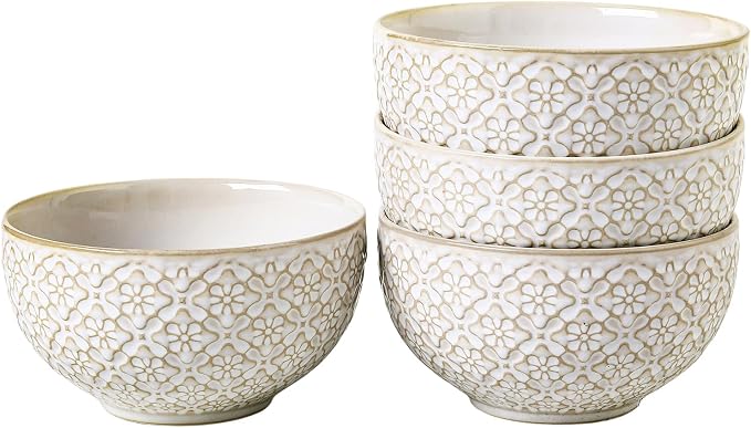 26 OZ Cereal Bowls Set of 4, Ceramic Soup Bowl by FEENMAICeramicHome