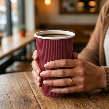 Restaurantware Ripple Wall Coffee Cups 500 Count 16 Ounce Insulated Crimson - Image 5