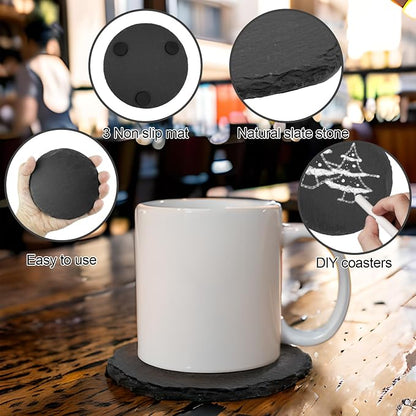 24 Pcs Slate Coasters, 4 inch Black Stone Coaster Set, Round | Laser Engraving - Image 3