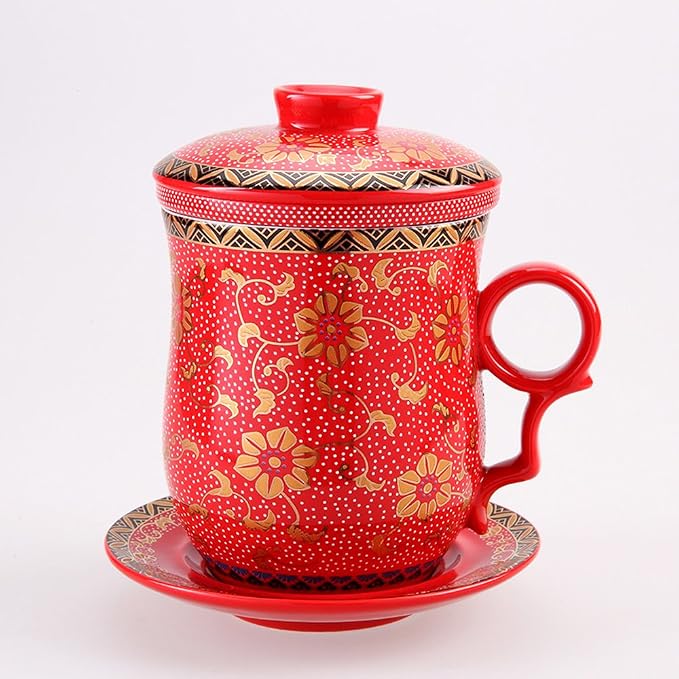 Porcelain Tea Cup with Infuser Lid and Saucer Sets - Image 7
