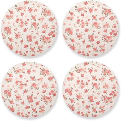 Seamless Pattern Red Roses Aesthetic Round Coaster Set of 4 Cork Tripod by KLL