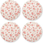 Seamless Pattern Red Roses Aesthetic Round Coaster Set of 4 Cork Tripod by KLL
