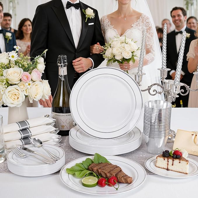 175PCS Sliver Plastic Plates - Image 5