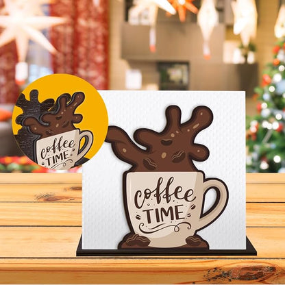 Funny Napkin Holder for Table, Cute Coffee Cup Design Wooden Napkin Dispenser - Image 6