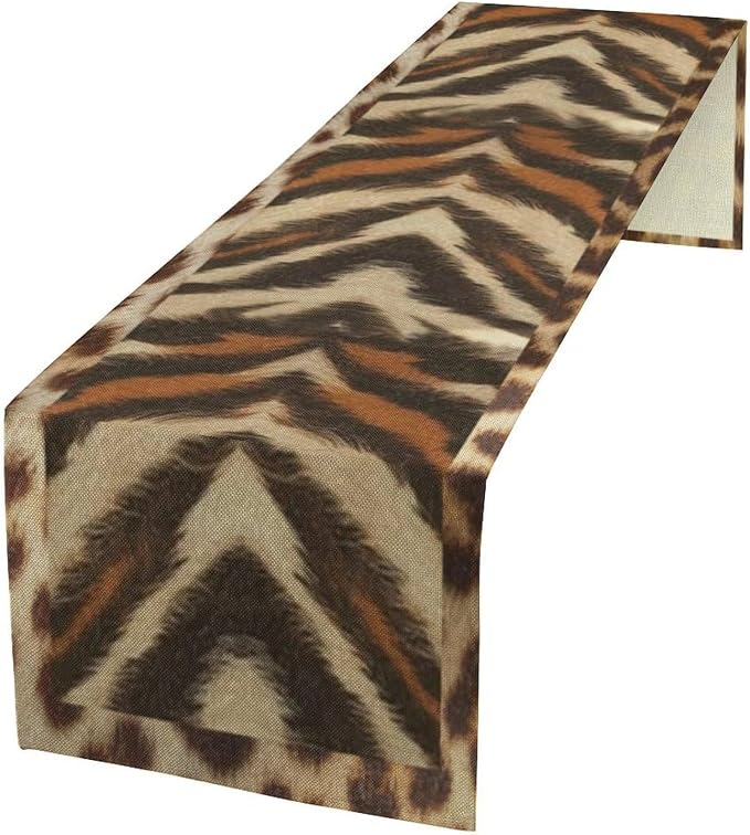 Tiger Animal Skin Print Table Runner, Rustic Cottage Country Farm Animal Fur by SXXLDNG